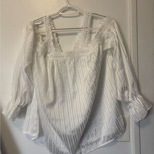 Elegant White Lace Trim Blouse
